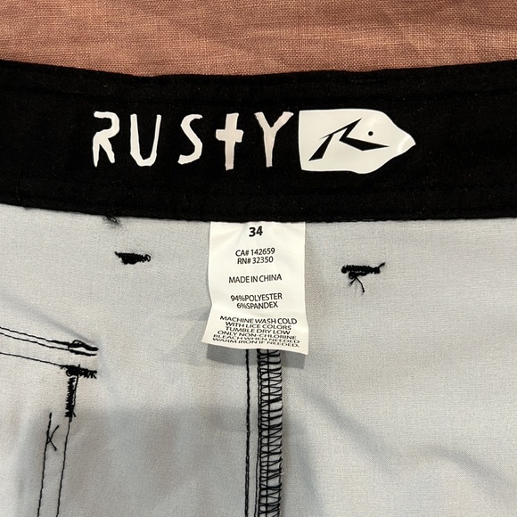Rusty Hybrid Casual Summer Shorts Stretch Swim Surf Trunk Blue Gray Mens 34 M - Picture 7 of 7